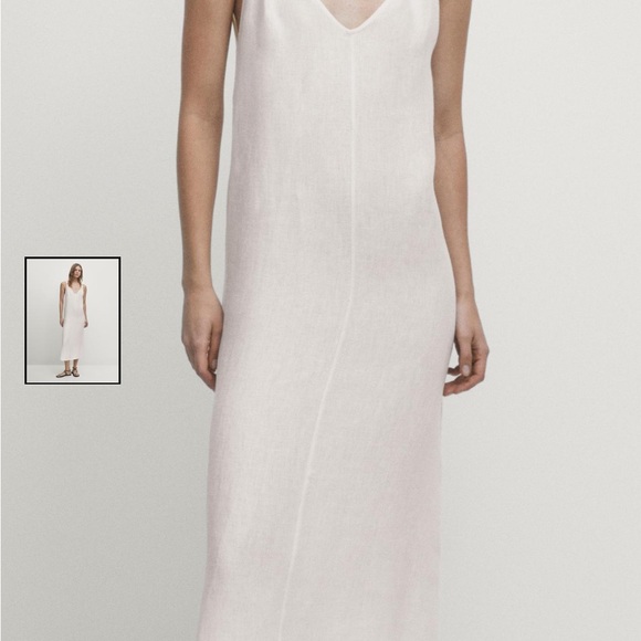 Massimo Dutti Cream linen midi dress - Picture 2 of 5